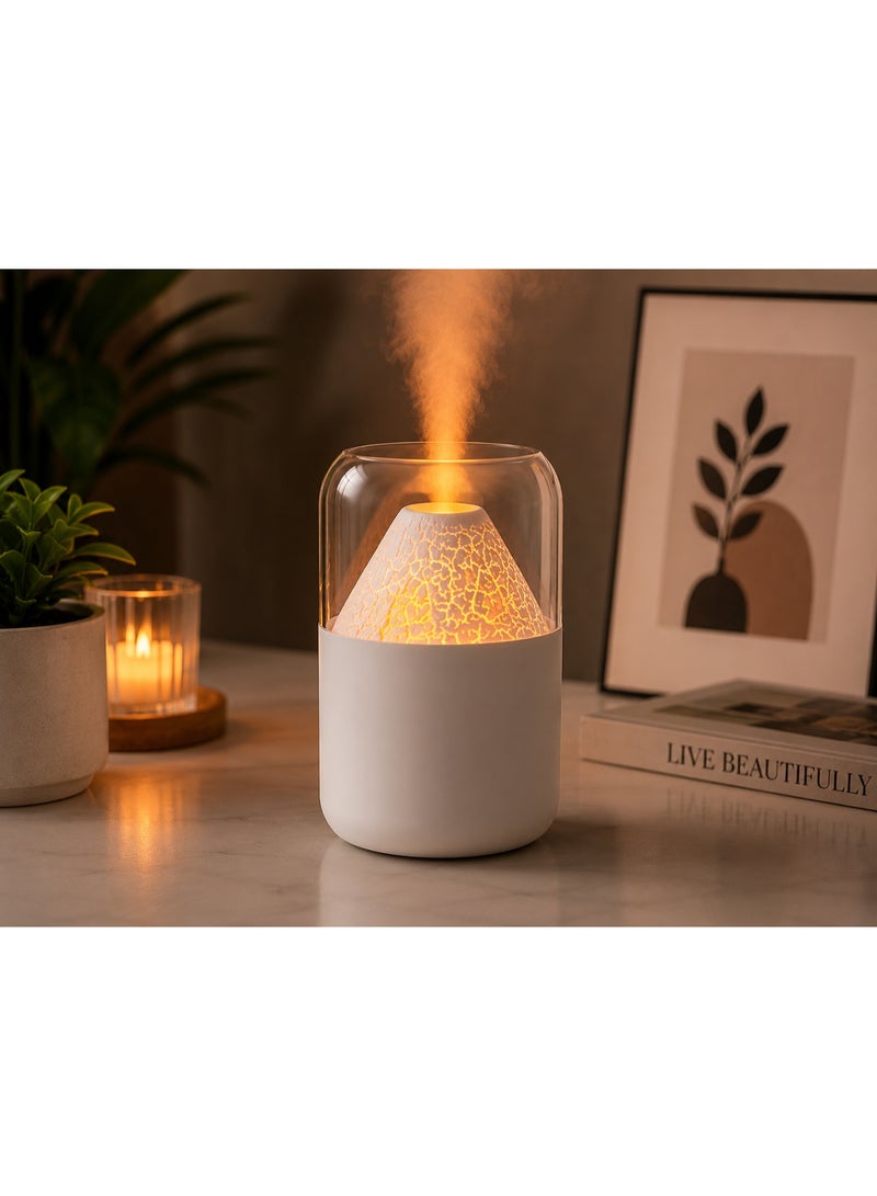 Volcano Flame Essential Oil Diffuser & Ultrasonic Humidifier, 300Ml Aromatherapy Diffuser With Led Ambient Light, Usb Powered For Home, Office & Bedroom - Image 1