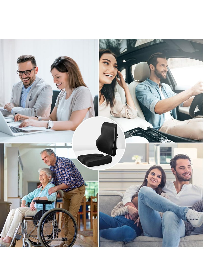 شو وو طقم مكون من قطعتين من وسادة المقعد المريحة المحمولة المتقدمة ووسادة دعم قطني مع وسادة دعم خلفية كبيرة جدًا من إسفنج الذاكرة للسيارة والمكتب وكرسي الكمبيوتر والكرسي المتحرك - Image 4