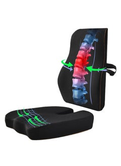 XiuWoo 2 Pack Advanced Portable Ergonomic Seat Cushion and Lumbar Support Pillow Set with Extra Large Memory Foam Back Support Pillow Cushion for Car Office Computer Chair Wheelchair  - Image 1
