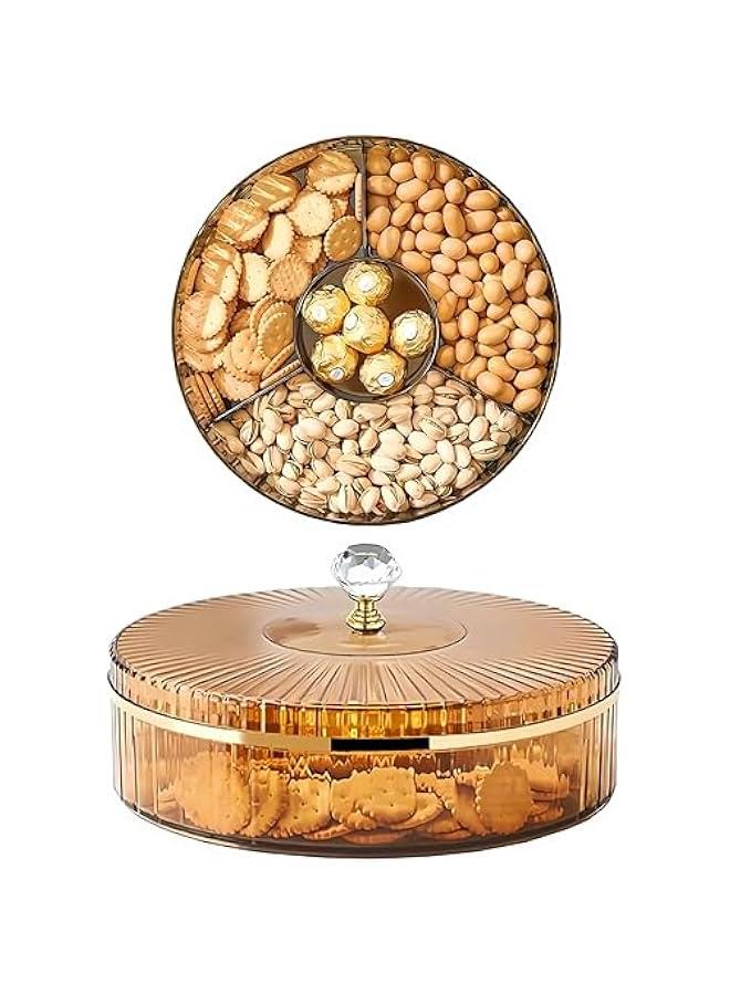 10 Inch Split Serving Tray with Lid - Snack Box Deli Container for Parties, Entertaining, Picnics - Portable Snack Platter Organize Candy, Fruit, Nuts, Snacks (Gold) - Image 1