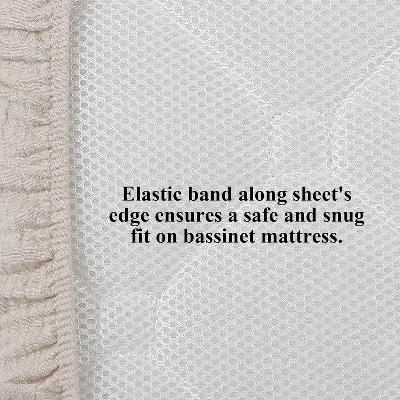 Onacosht Muslin Bassinet Sheets 33 x 19 Compatible with Mika Micky KoolaBaby 3 in 1 BabyBond HARPPA and RICUTON Bedside Bassinet 2 Pack for Baby Boy and Girl Fog and Beige - Image 4