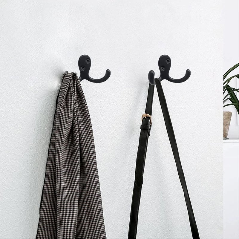 MsBong Coat Hooks Hardware, 10Pcs Wall Hooks Heavy Duty Hooks for Hanging Coats No Rust Double Robe Hook Wall Mounted for Key Towel Bags Cup Hat (Black) - Image 3