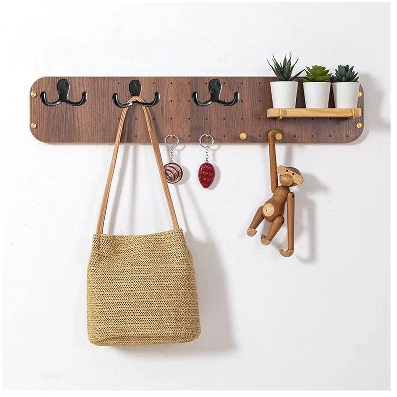 MsBong Coat Hooks Hardware, 10Pcs Wall Hooks Heavy Duty Hooks for Hanging Coats No Rust Double Robe Hook Wall Mounted for Key Towel Bags Cup Hat (Black) - Image 4
