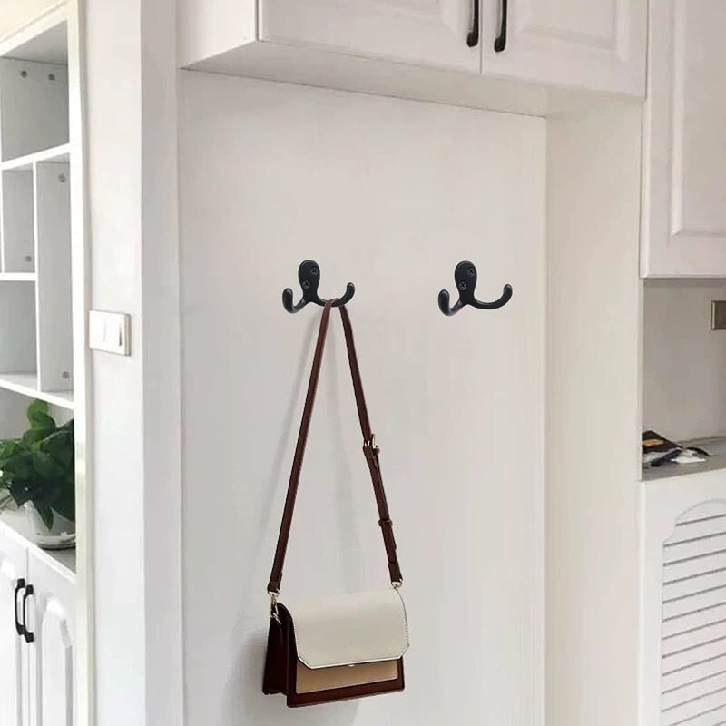 MsBong Coat Hooks Hardware, 10Pcs Wall Hooks Heavy Duty Hooks for Hanging Coats No Rust Double Robe Hook Wall Mounted for Key Towel Bags Cup Hat (Black) - Image 5