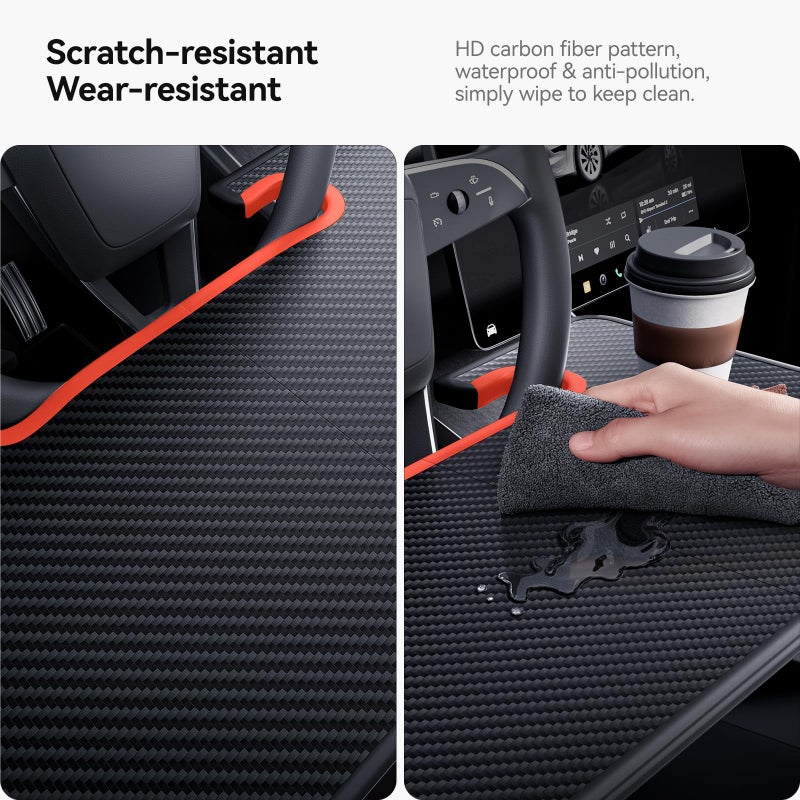 YONZEE 2-in-1 Car Steering Wheel Desk Tray & Car Seat Gap Filler Organizer â€“ Foldable Carbon Fiber Look Table for Laptop, Eating, Writing â€“ for Standard Round Steering Wheels - Image 5
