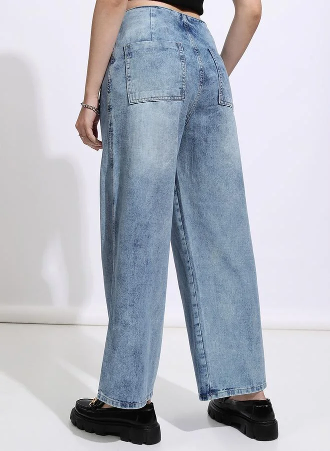 Tokyo Talkies High Rise Straight Fit Faded Jeans by Styli