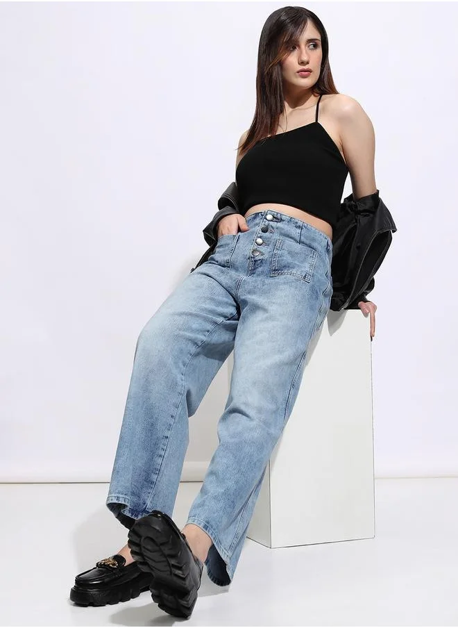 طوكيو توكيز High Rise Straight Fit Faded Jeans