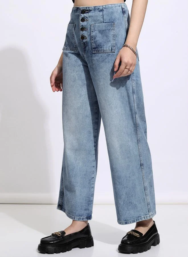 Tokyo Talkies High Rise Straight Fit Faded Jeans by Styli