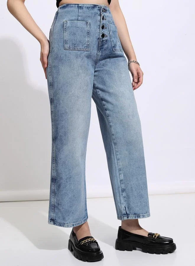 Tokyo Talkies High Rise Straight Fit Faded Jeans by Styli