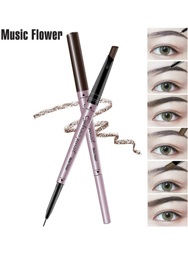 ميوزك فلاور قلم الحواجب المجسم مزدوج الطرف قلم حواجب مقاوم للماء قلم تحسين الحواجب الطبيعي مقاوم للبقع طويل الأمد لمكياج العيون قلم حواجب دقيق #1 بني داكن - Image 1