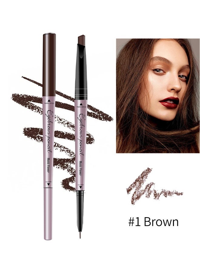 ميوزك فلاور قلم الحواجب المجسم مزدوج الطرف قلم حواجب مقاوم للماء قلم تحسين الحواجب الطبيعي مقاوم للبقع طويل الأمد لمكياج العيون قلم حواجب دقيق #1 بني داكن - Image 2
