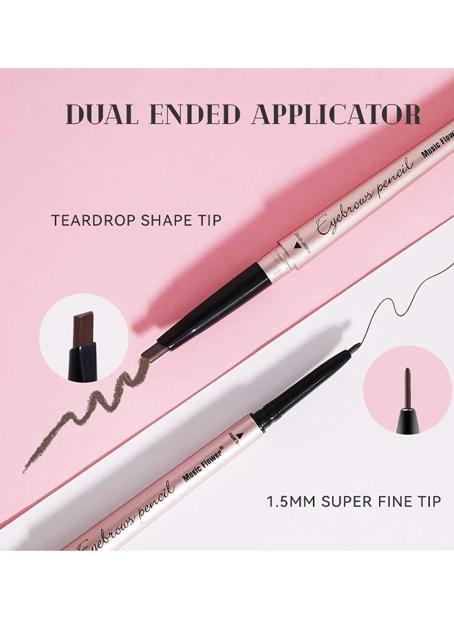 ميوزك فلاور قلم الحواجب المجسم مزدوج الطرف قلم حواجب مقاوم للماء قلم تحسين الحواجب الطبيعي مقاوم للبقع طويل الأمد لمكياج العيون قلم حواجب دقيق #1 بني داكن - Image 3