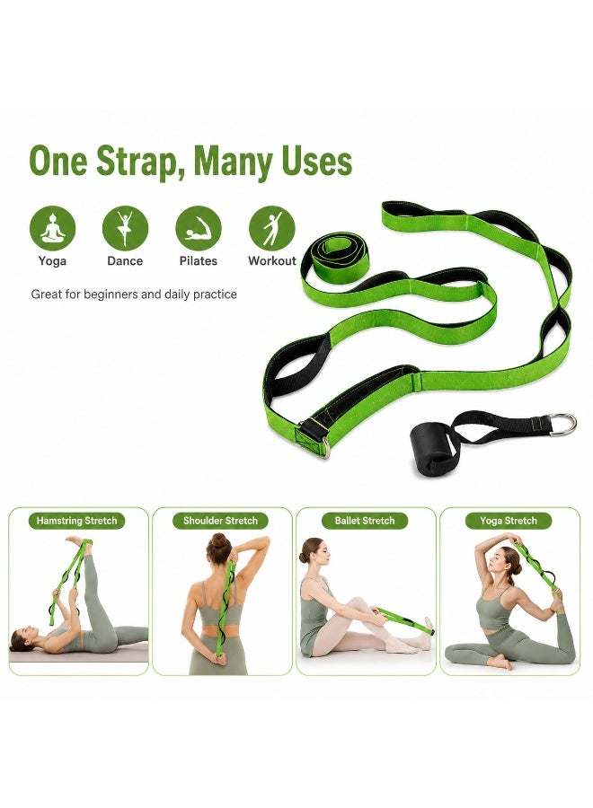 SRLIWHITE Stretch Strap with Door Anchor, Multi Loop Yoga Stretching Strap, Green Nylon Webbing Fitness Strap for Home Exercise, Pilates, Dance, Daily Flexibility Training (220*3.8 CM) - Image 5