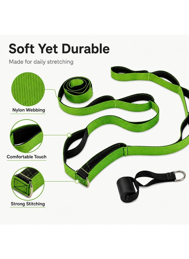 SRLIWHITE Stretch Strap with Door Anchor, Multi Loop Yoga Stretching Strap, Green Nylon Webbing Fitness Strap for Home Exercise, Pilates, Dance, Daily Flexibility Training (220*3.8 CM) - Image 3