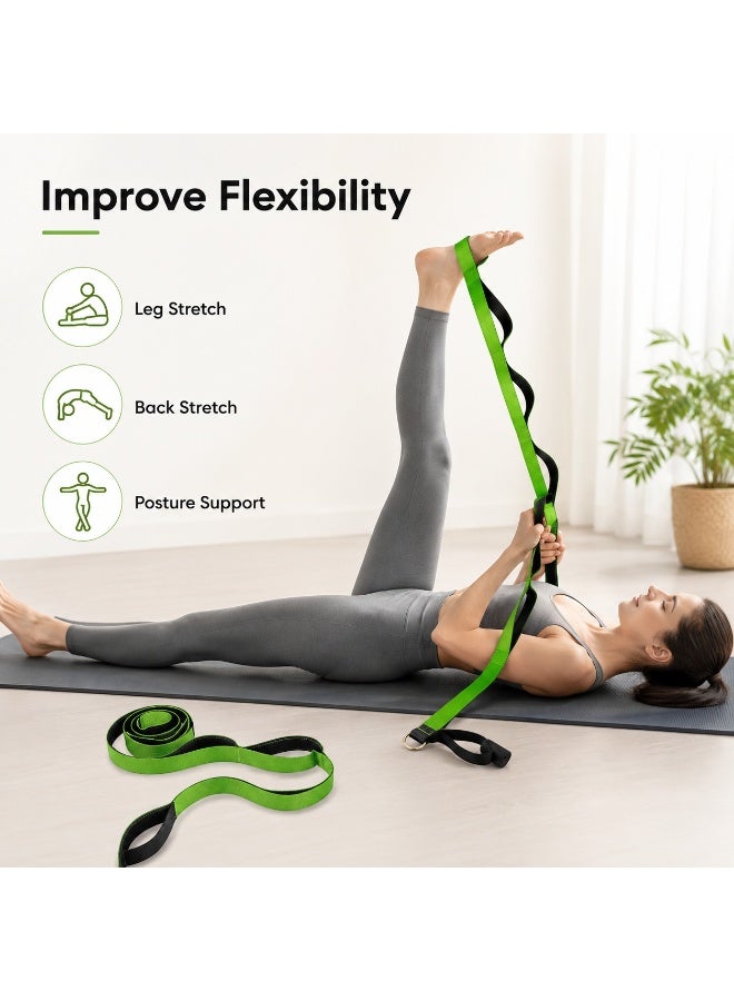 SRLIWHITE Stretch Strap with Door Anchor, Multi Loop Yoga Stretching Strap, Green Nylon Webbing Fitness Strap for Home Exercise, Pilates, Dance, Daily Flexibility Training (220*3.8 CM) - Image 2