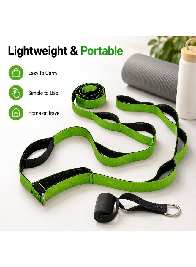 SRLIWHITE Stretch Strap with Door Anchor, Multi Loop Yoga Stretching Strap, Green Nylon Webbing Fitness Strap for Home Exercise, Pilates, Dance, Daily Flexibility Training (220*3.8 CM) - Image 4