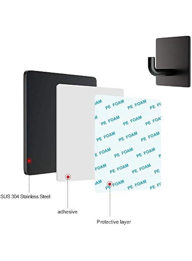 Adhesive Hooks,  【4 Pack】 Heavy Duty Durable 304 Stainless Steel Wall Hangers, Waterproof Rustproof Oil Proof for Kitchen, Bathrooms, Doors, Office, Closet-Black - Image 5