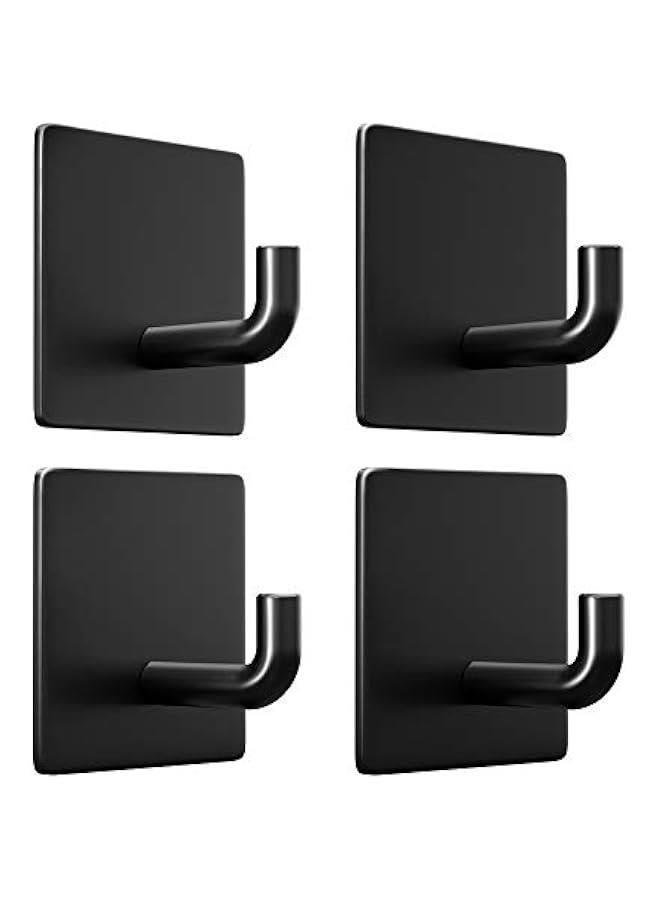 Adhesive Hooks,  【4 Pack】 Heavy Duty Durable 304 Stainless Steel Wall Hangers, Waterproof Rustproof Oil Proof for Kitchen, Bathrooms, Doors, Office, Closet-Black - Image 1