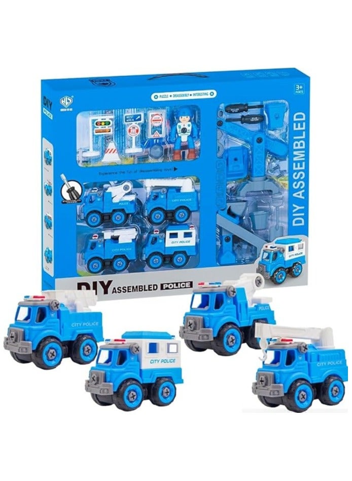 UKR 4 Cars Playset - Police Station Toy Set with Traffic Signs | Large Boys Birthday Gift (Police - Blue) | Fun & Engaging Role Play for Kids - Image 1
