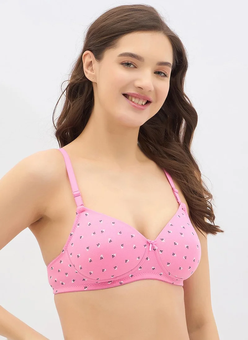 Clovia Pink Clovia Padded Non-Wired Full Coverage Printed Multiway T-shirt Bra in Pink - Cotton for Women | Best Price UAE
