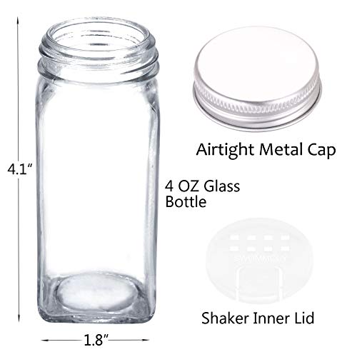 SWOMMOLY 25 Glass Spice Jars with 703 Spice Labels, Chalk Marker and Funnel Complete Set. 25 Square Glass Jars 4OZ, Airtight Cap, Pour/sift Shaker Lid - Image 4