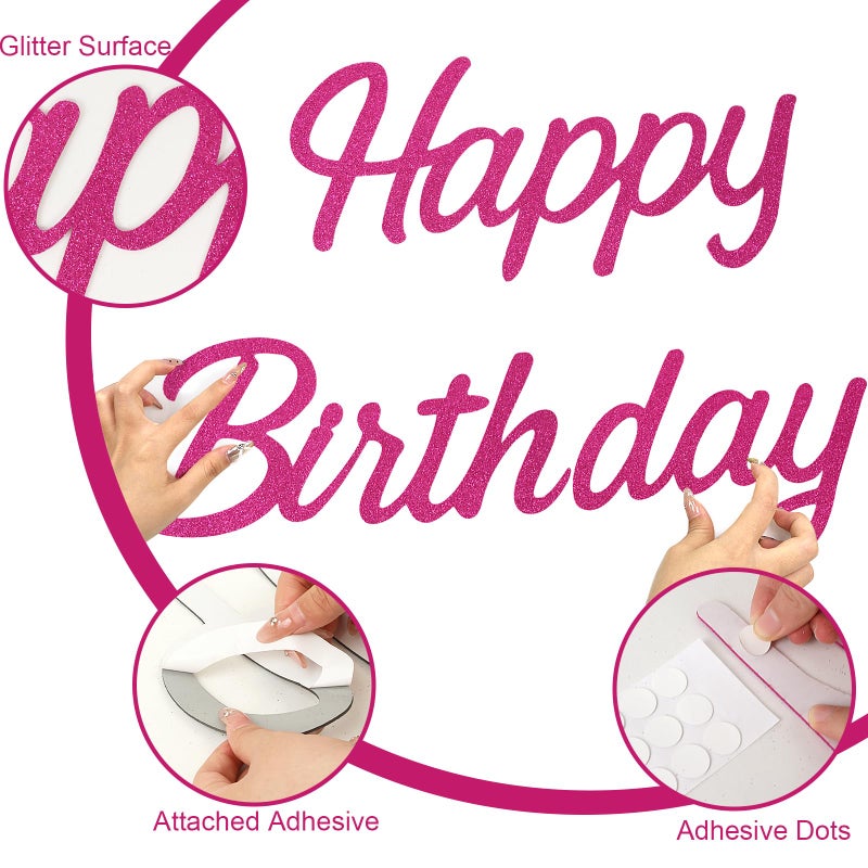 MASTRON Happy Birthday Sign for Backdrop, Glitter Hot Pink 22 X 14 'Happy Birthday' Decal Letters Sticker Balloon Arch Backdrop for Unisex All Ages Men Women Birthday Party Supplies Decorations - Image 4