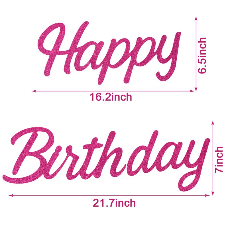 MASTRON Happy Birthday Sign for Backdrop, Glitter Hot Pink 22 X 14 'Happy Birthday' Decal Letters Sticker Balloon Arch Backdrop for Unisex All Ages Men Women Birthday Party Supplies Decorations - Image 2