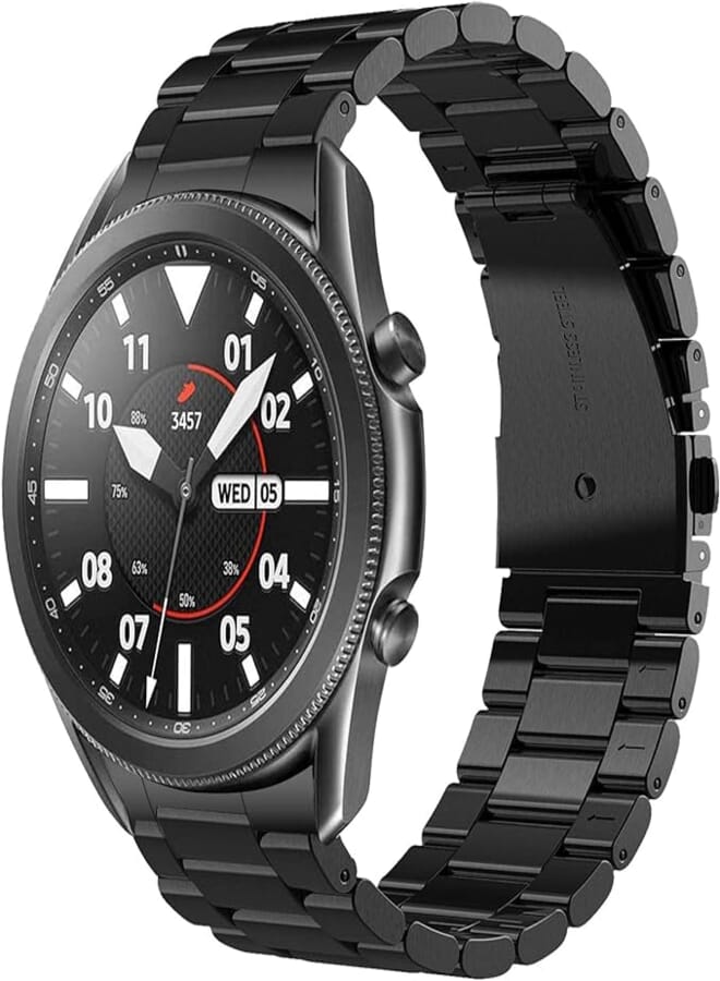 V-MORO Metal Strap Compatible with Galaxy Watch 3 Bands 45mm Black Men, No Gaps Solid Stainless Steel Bracelet Business Repalcement for Samsung Galaxy Watch 3 45mm Smartwatch
