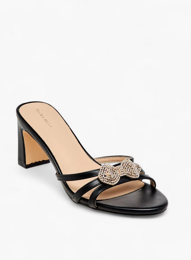 Flora Bella By Shoexpress Women's Bow Embellished Slip-On Sandals with Block Heel