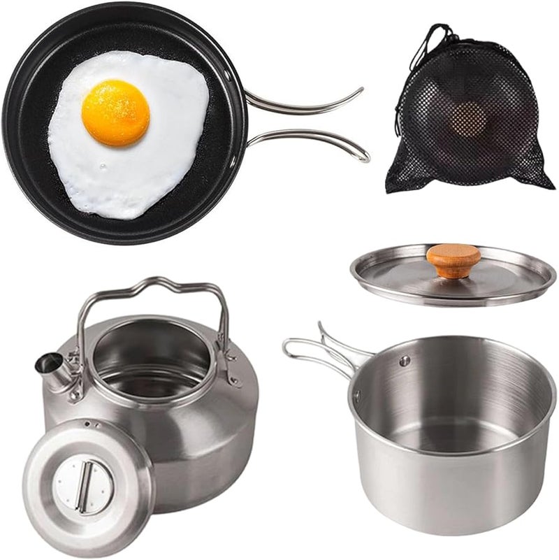 Stainless Steel Portable Non Stick Camping Cookware Set For Outdoor Picnics Travel - Image 1