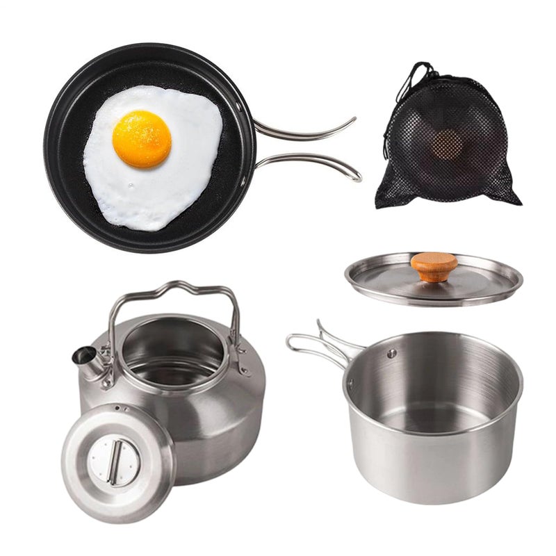 Stainless Steel Portable Non Stick Camping Cookware Set For Outdoor Picnics Travel - Image 2
