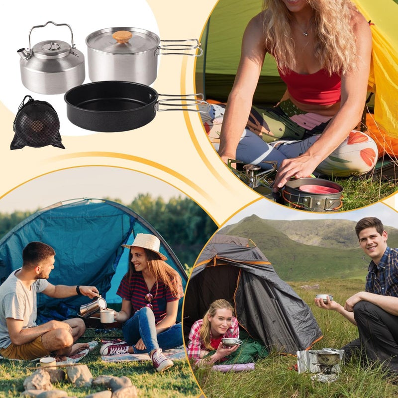 Stainless Steel Portable Non Stick Camping Cookware Set For Outdoor Picnics Travel - Image 5