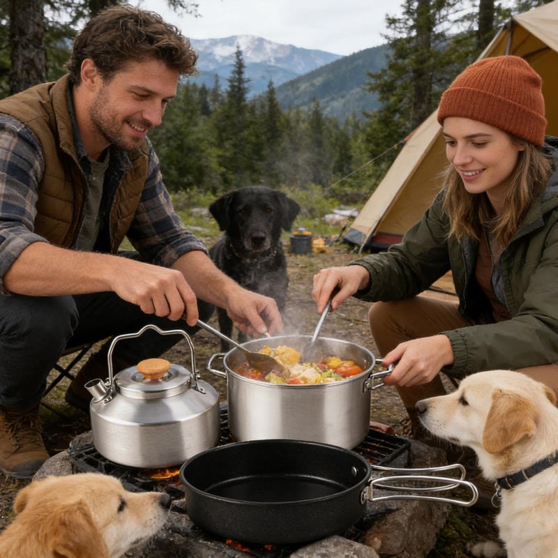 Stainless Steel Portable Non Stick Camping Cookware Set For Outdoor Picnics Travel - Image 3