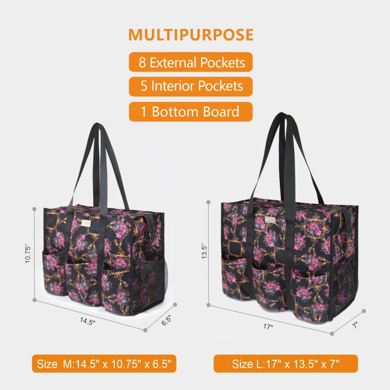 TOPDesign Utility Water Resistant Tote Bag with 13 Exterior & Interior Pockets, Top Zipper Closure & Thick Bottom Support, for Working Women, Teachers, Nurses, Accountants (Baroque Cloves) - Image 2