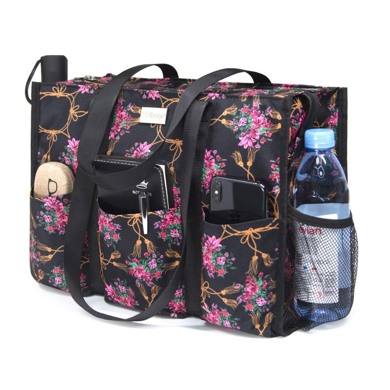TOPDesign Utility Water Resistant Tote Bag with 13 Exterior & Interior Pockets, Top Zipper Closure & Thick Bottom Support, for Working Women, Teachers, Nurses, Accountants (Baroque Cloves) - Image 1