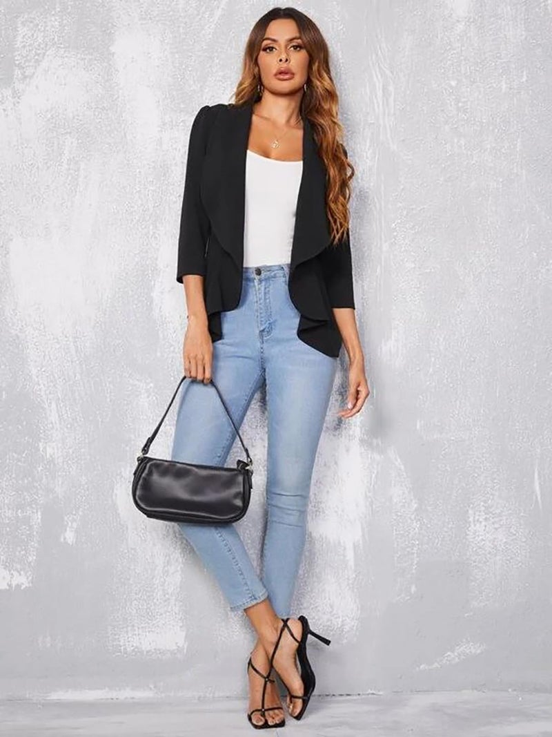 KOTTY Solid Mandarin Formal Women Blazer Coal Black - Image 5