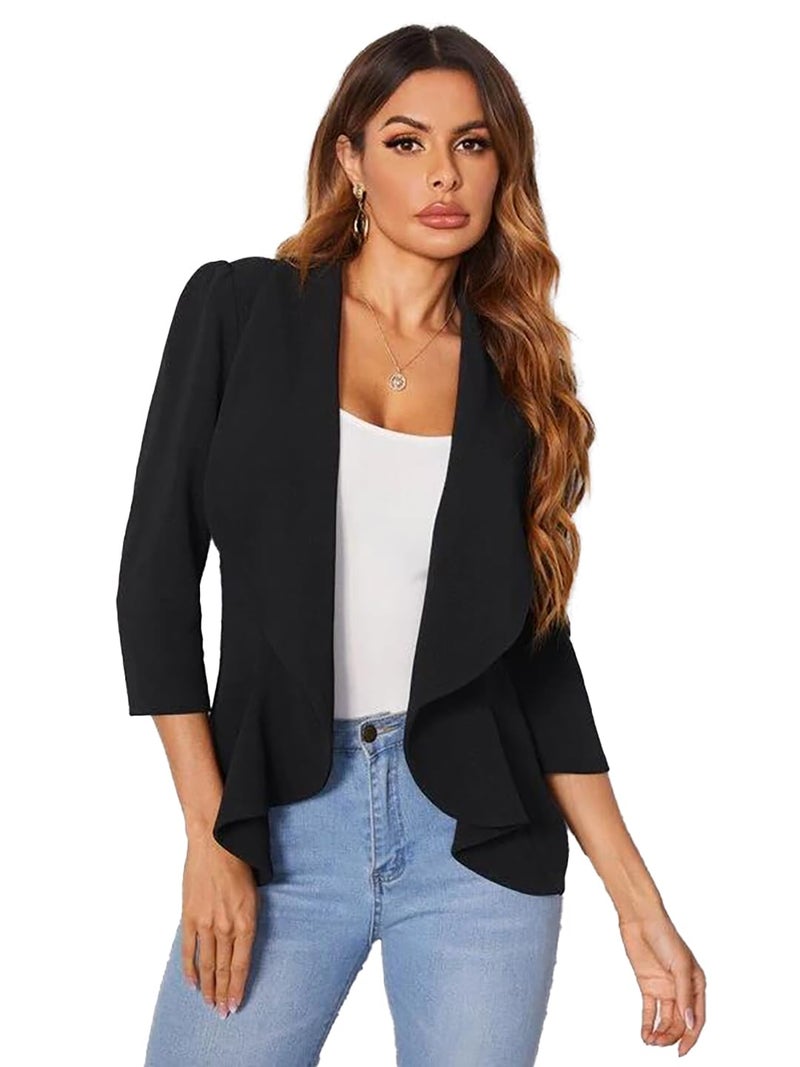 KOTTY Solid Mandarin Formal Women Blazer Coal Black - Image 1