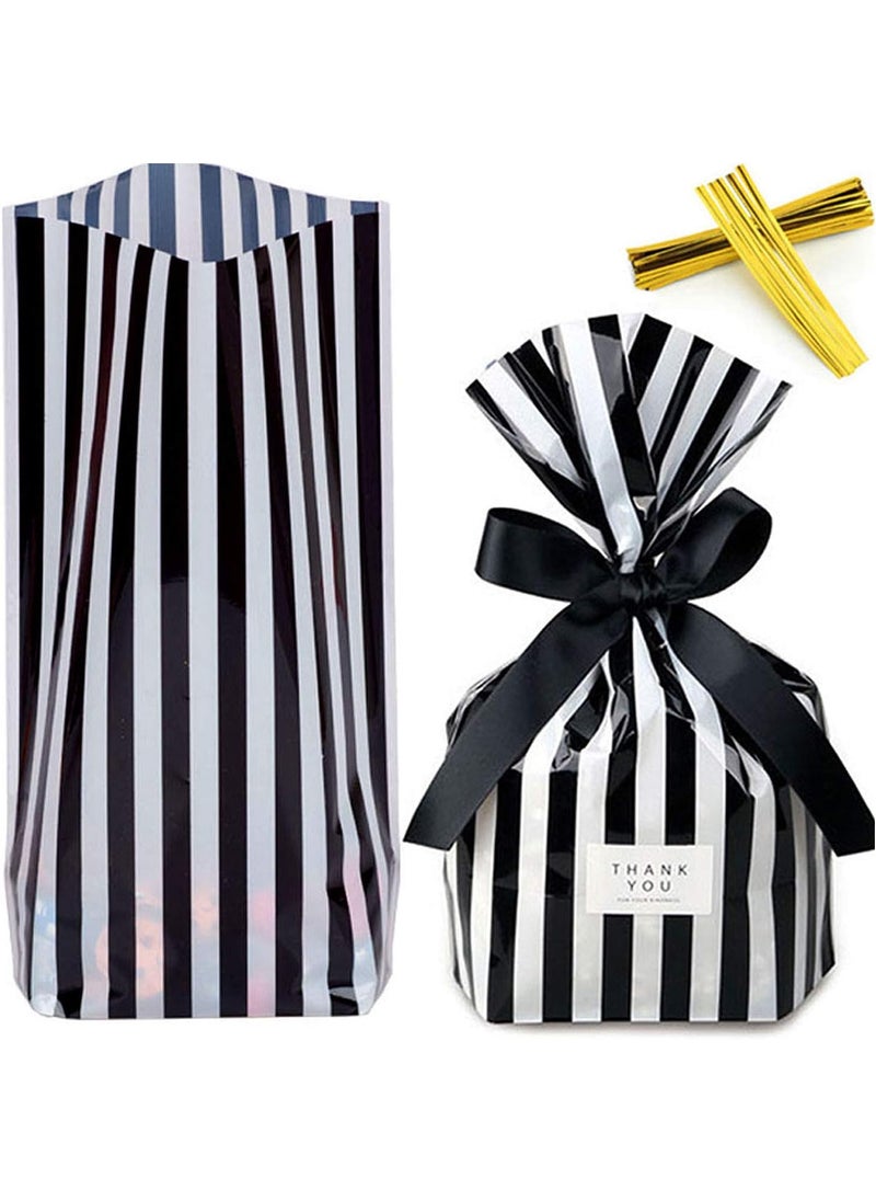 ZOOYOO ZOOYOO Black Stripes Clear Cello Bags Plastic Candy Party Favor cellophane Treat BagsPack of 50  - Image 1