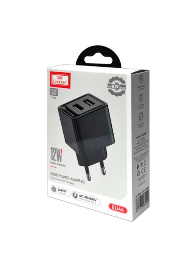Earldom ES-EU44M Micro USB Charger, with Micro USB Cable, 12W Dual 1m Fast Charging - Black - Image 1