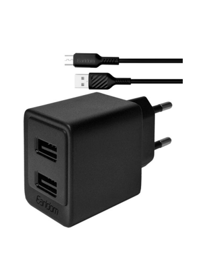 Earldom ES-EU44M Micro USB Charger, with Micro USB Cable, 12W Dual 1m Fast Charging - Black - Image 2