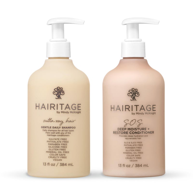 Hairitage Gentle Daily Moisture Shampoo and Conditioner Set - Split End + Bond Strengthening for Dry, Damaged Hair with Jojoba Oil - Anti-Frizz and Color Safe - Cherry + Amber Scent (13oz. 2-pack) - Image 1