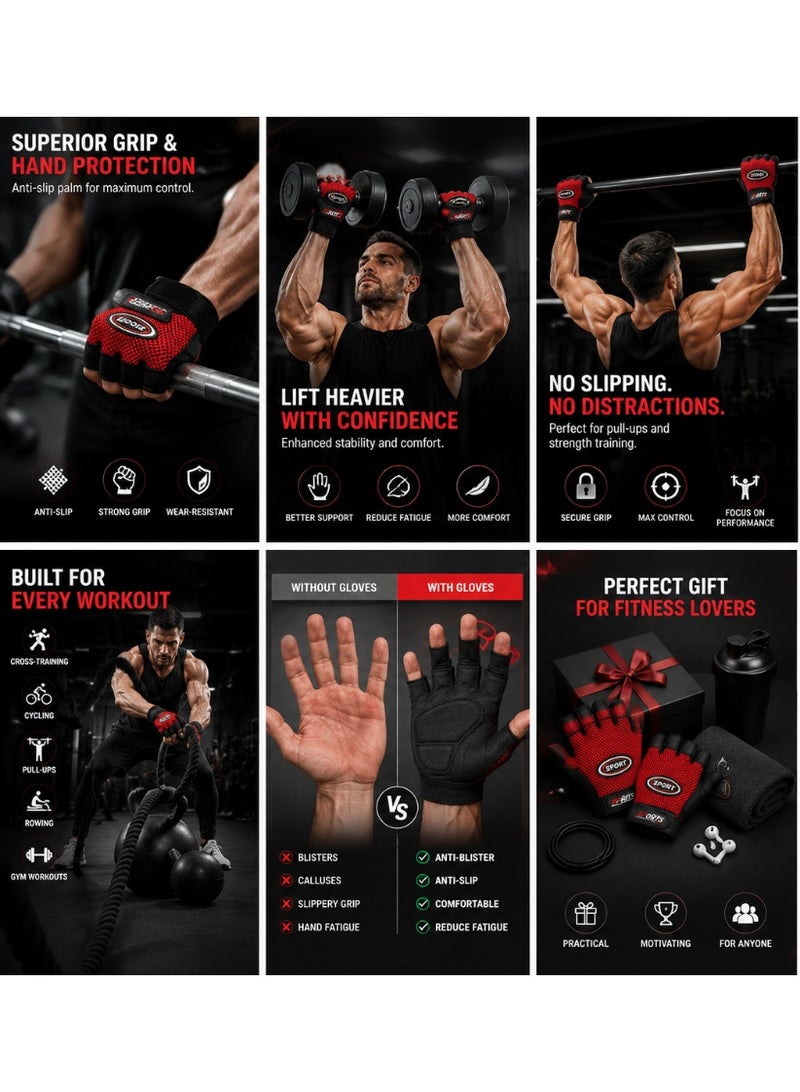 Half-finger sports gloves for the gym, weightlifting, and bodybuilding; padded fitness gloves for comfortable palms; non-slip gloves with wrist support; breathable training gloves for men and women for strength training, CrossFit, and cycling. - Image 5