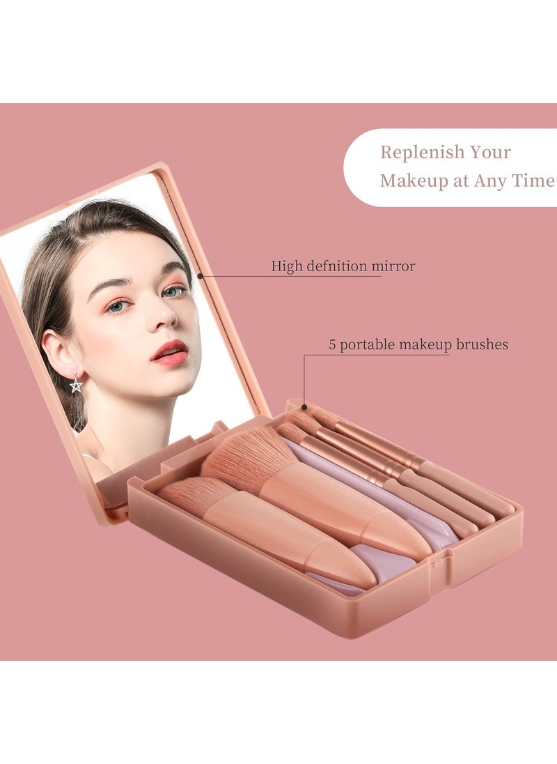 svk dream SVK Dream Travel Makeup Brush Set  5 Pieces Face Makeup Brushes with Mirror Synthetic Foundation Powder Brush Kit with Storage Box  Mini Makeup Tools Cosmetic Brush Set Multicolor  - Image 4