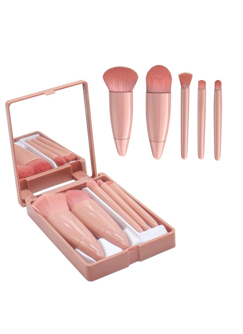 svk dream SVK Dream Travel Makeup Brush Set  5 Pieces Face Makeup Brushes with Mirror Synthetic Foundation Powder Brush Kit with Storage Box  Mini Makeup Tools Cosmetic Brush Set Multicolor  - Image 1