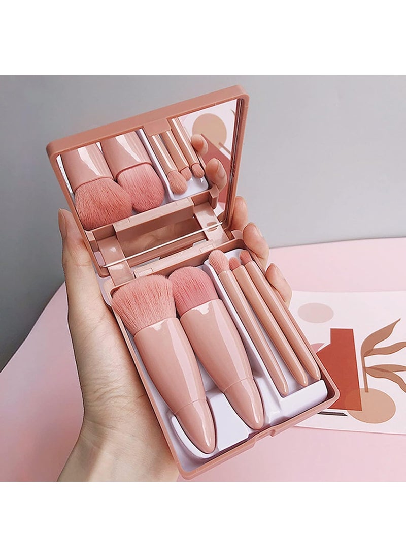svk dream SVK Dream Travel Makeup Brush Set  5 Pieces Face Makeup Brushes with Mirror Synthetic Foundation Powder Brush Kit with Storage Box  Mini Makeup Tools Cosmetic Brush Set Multicolor  - Image 2