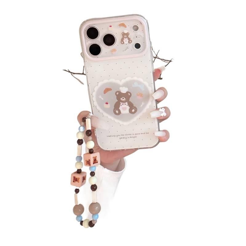 غطاء واقي بسيليكون لـ iPhone 15 / 15 Plus / 15 Pro / 15 Pro Max مع حماية من السقوط ونقشة منقطة مع مقاوم للصدمات مع نقشة قلب وشيف دب باللون أبيض من السيليكون للسفر للمكتب - Image 5