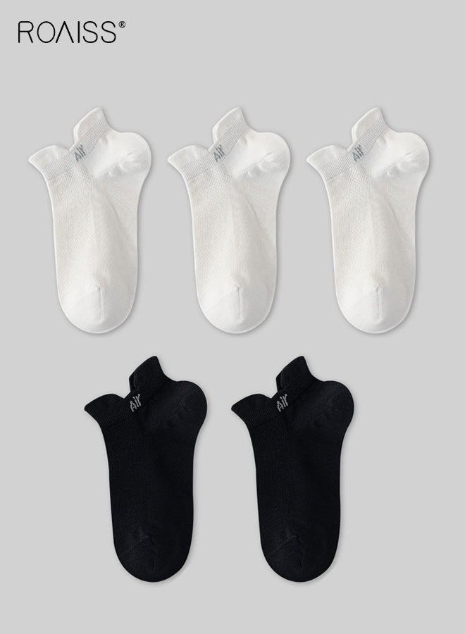 roaiss 5 Pairs Women's Invisible Ankle Socks, Summer Cotton Boat Socks for Ladies, Anti-Slip Sweat-Wicking Breathable Antibacterial Odor-Resistant Socks, Mesh Low-Cut Invisible Socks - Image 1