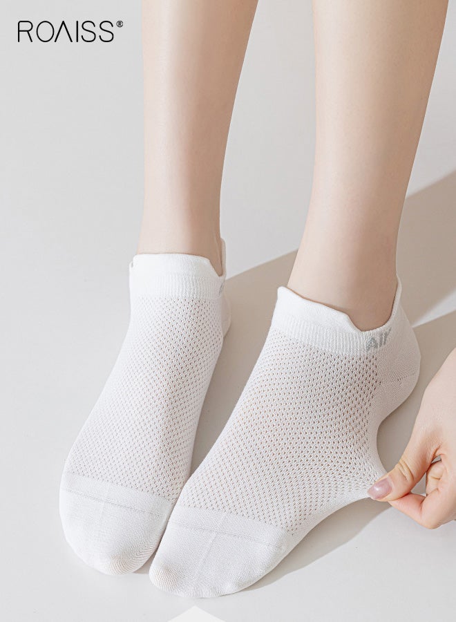 roaiss 5 Pairs Women's Invisible Ankle Socks, Summer Cotton Boat Socks for Ladies, Anti-Slip Sweat-Wicking Breathable Antibacterial Odor-Resistant Socks, Mesh Low-Cut Invisible Socks - Image 3