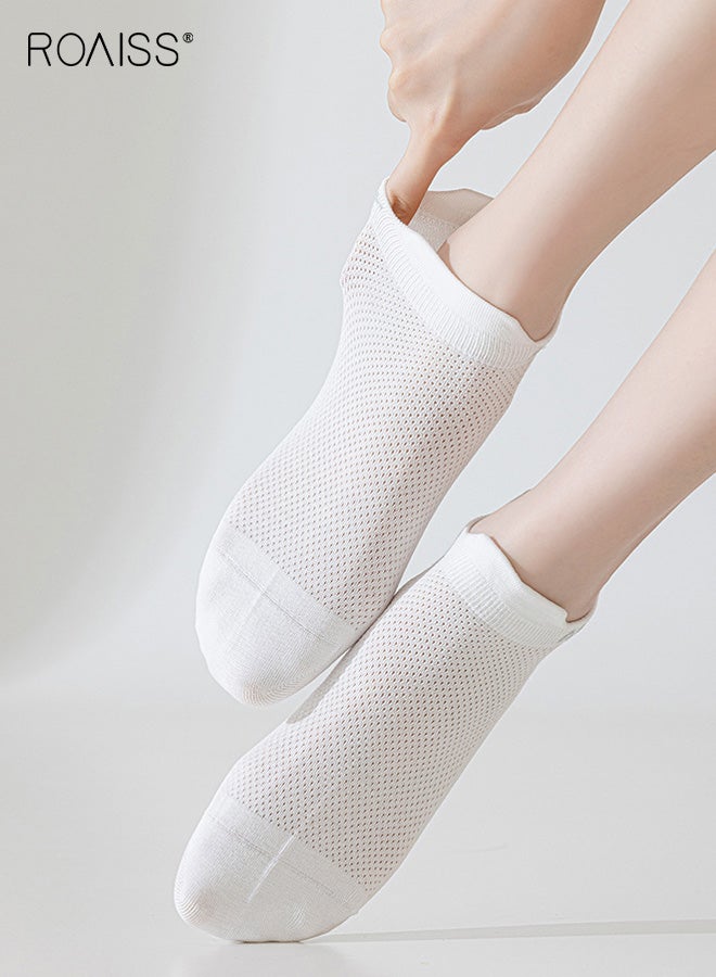 roaiss 5 Pairs Women's Invisible Ankle Socks, Summer Cotton Boat Socks for Ladies, Anti-Slip Sweat-Wicking Breathable Antibacterial Odor-Resistant Socks, Mesh Low-Cut Invisible Socks - Image 2