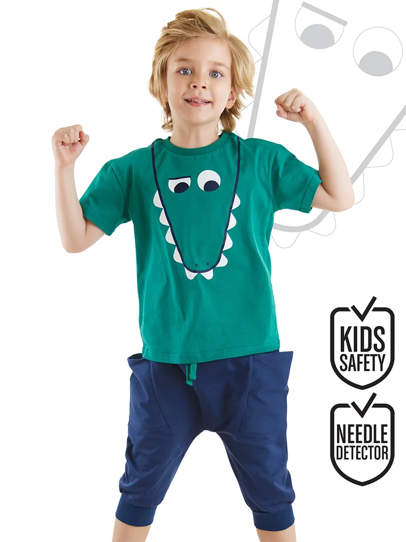 Denokids Funny Dino Boy T-shirt&Capri Pants Set